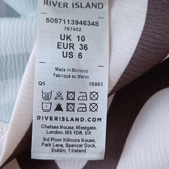 River Island Swirl Wavy Cream Brown Shirt Dress 6 See Pics for SmallDefects NWOT - Picture 5 of 16